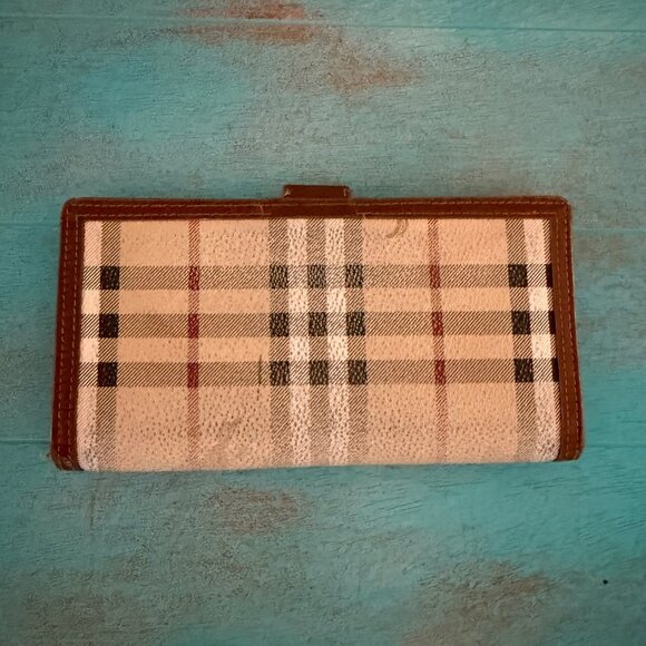 Vintage Burberrys Of London Leather Wallet With Checkered Canvas Design *Notes* - Picture 2 of 6